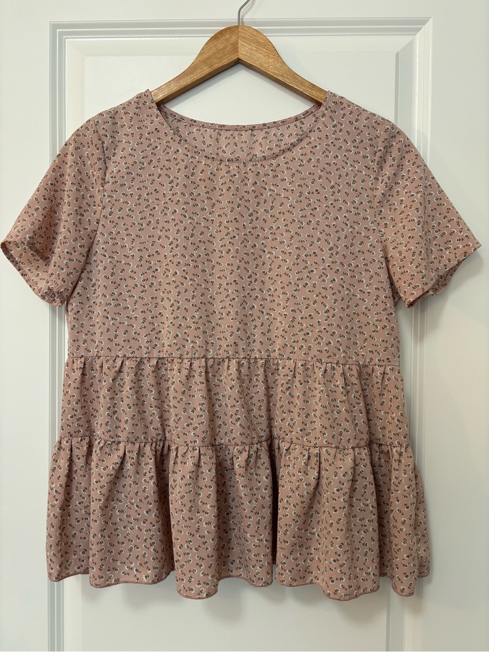 Shein Dusty Pink Floral Peplum Babydoll Top, Size S